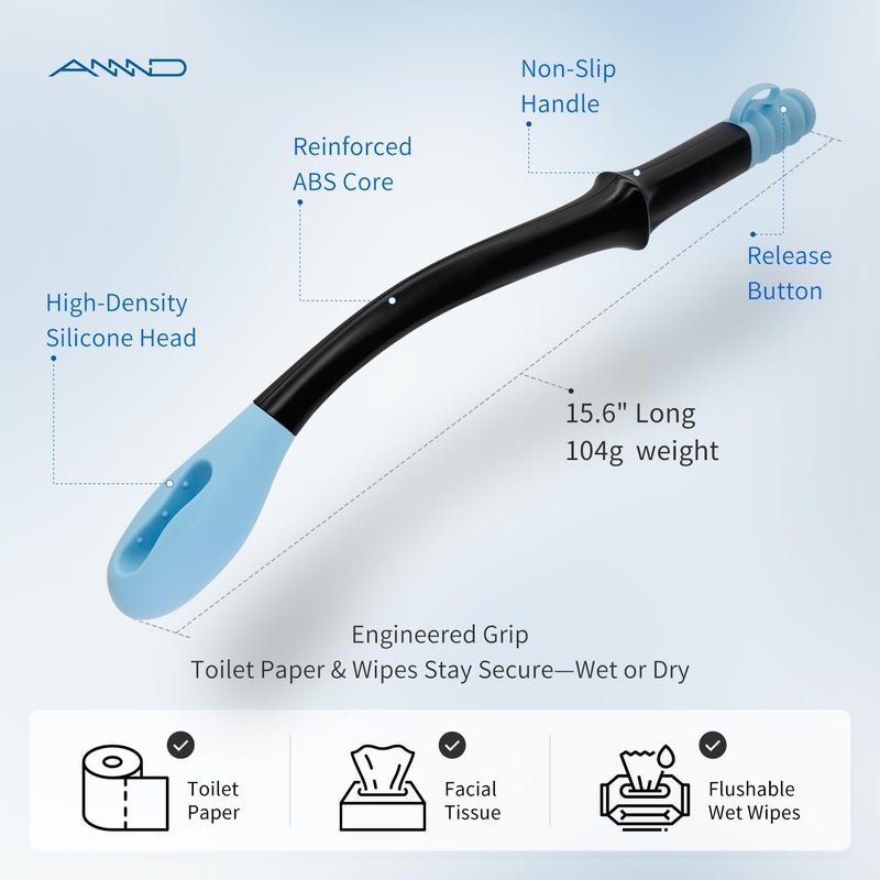 ANNND Bottom Buddy Wiping Aid – Upgraded Toilet Tissue Aids Wand for Wiping Bottom, 15.6" Long for Elderly, Overweight, Pregnant, and Limited Mobility, Blue - Image 5